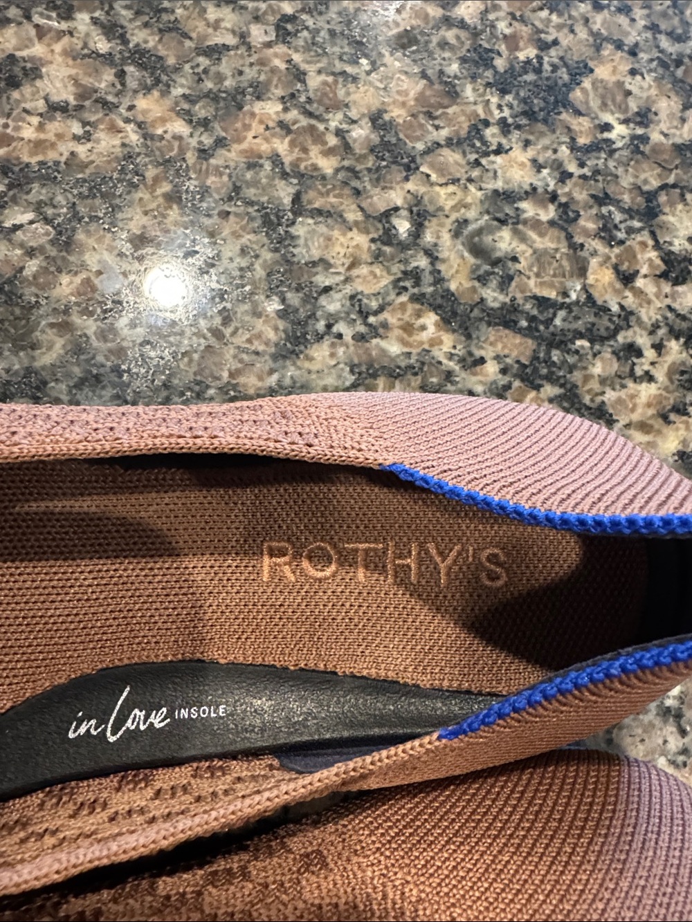 Rothy's Women's Pointed Knit Flats - Brown with Blue Trim - Picture 2 of 4